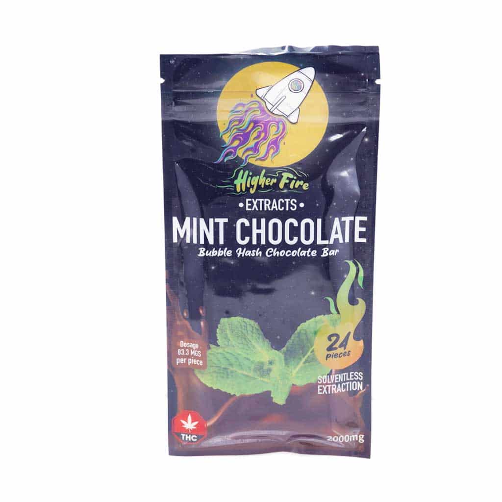 Higher Fire Extracts - Bubble Hash Chocolate Bar - Mint 2000mg THC - West Coast Cannabis Higher Fire Extracts - Bubble Hash Chocolate Bar - Mint 2000mg THC - West Coast Cannabis
