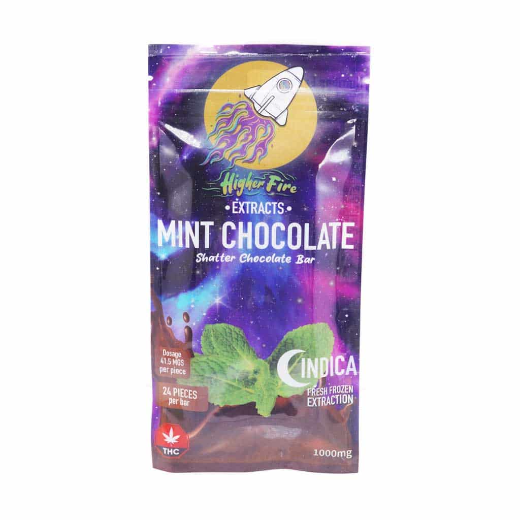 Higher Fire Extracts - Shatter Chocolate Bar - Mint 1000mg THC (Indica) - West Coast Cannabis Higher Fire Extracts - Shatter Chocolate Bar - Mint 1000mg THC (Indica) - West Coast Cannabis