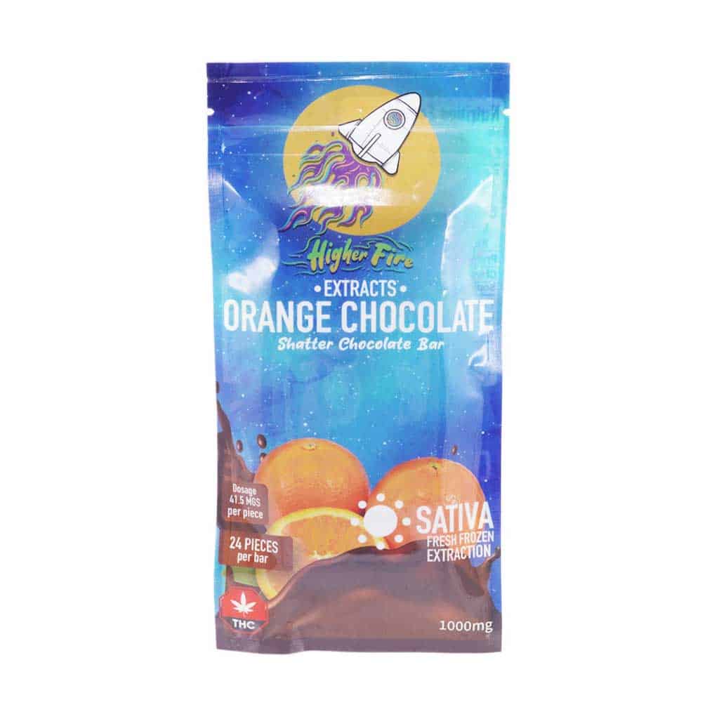 Higher Fire Extracts - Shatter Chocolate Bar - Orange 1000mg THC (Sativa) - West Coast Cannabis Higher Fire Extracts - Shatter Chocolate Bar - Orange 1000mg THC (Sativa) - West Coast Cannabis