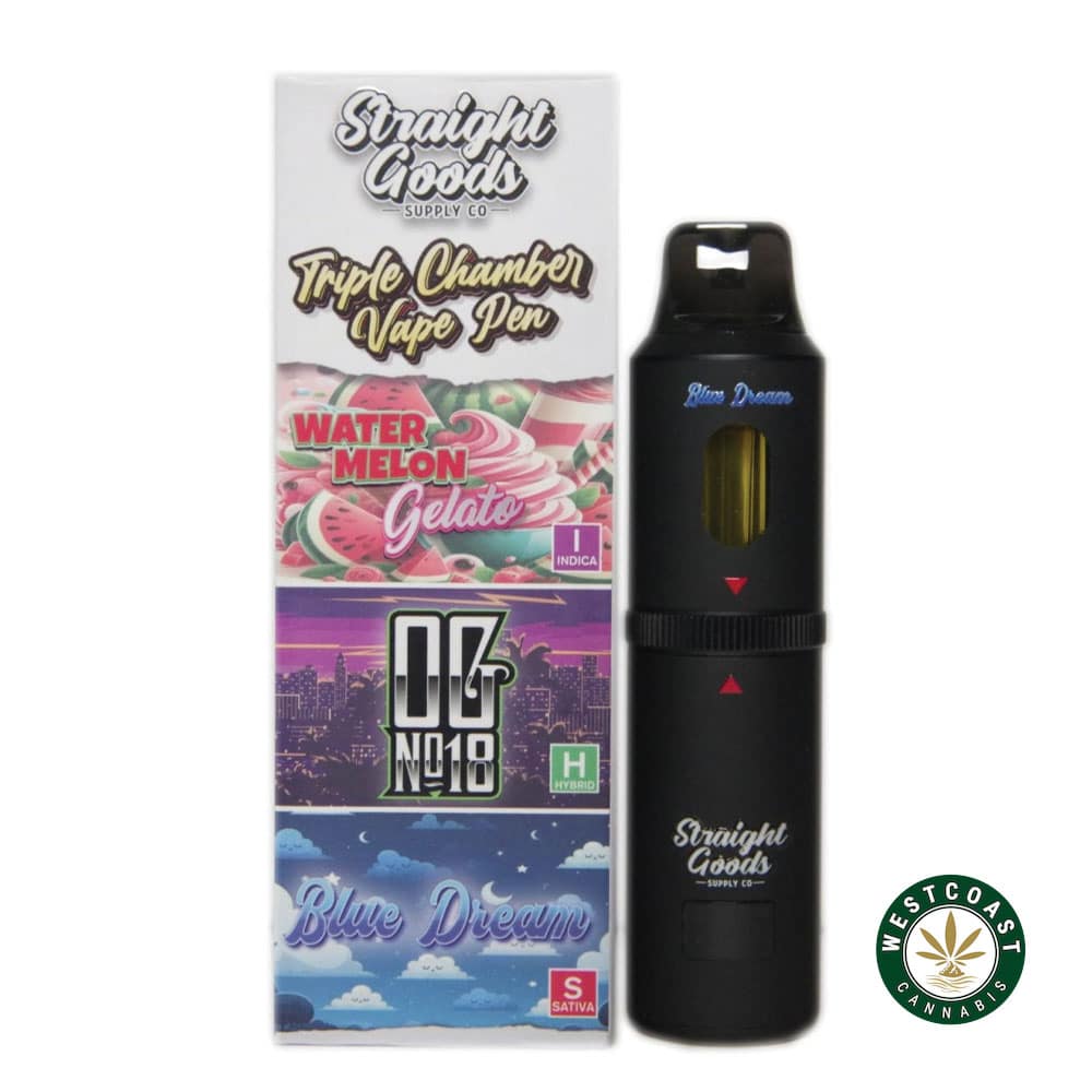 Straight Goods – Triple Chamber Vape – Watermelon Gelato + OG No18 + Blue Dream (3 Grams + 3 Grams + 3 Gram) - Image 1