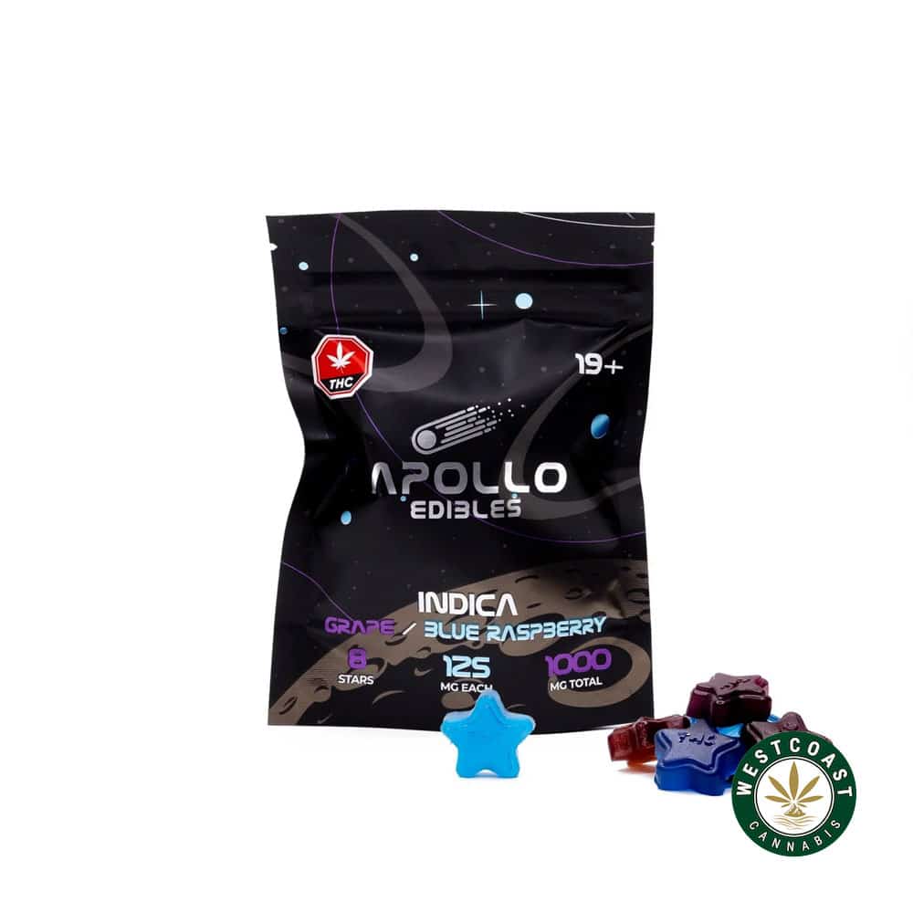 Apollo Edibles – Grape/Blue Raspberry Shooting Stars 1000mg THC Indica - Image 1