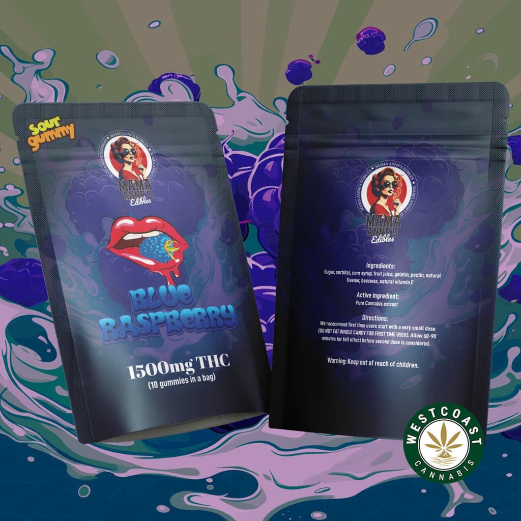 Mama Anne’s Edibles – Blue Raspberry Gummy – 1500mg THC - Image 1