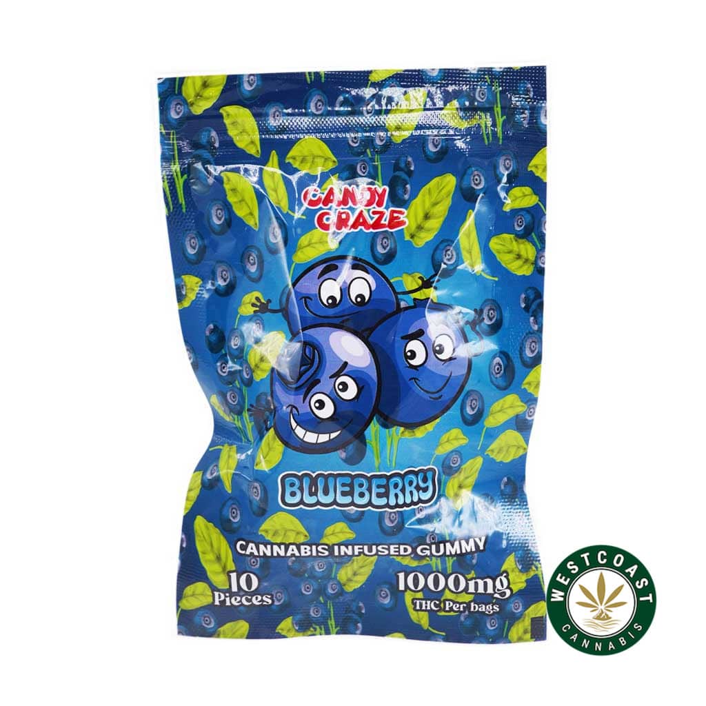 Candy Craze Edibles – Blueberry Gummy 1000mg THC - Image 1
