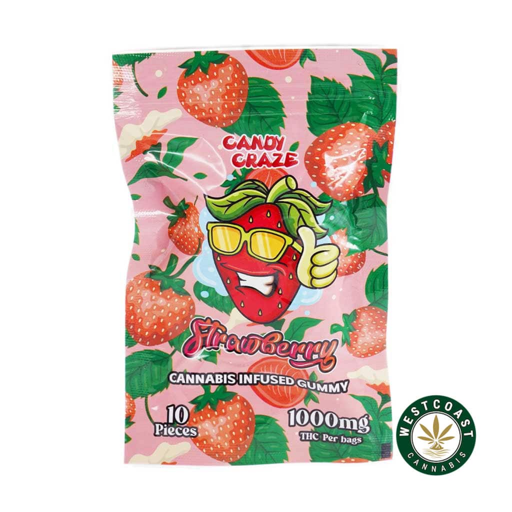 Candy Craze Edibles – Strawberry Gummy 1000mg THC - Image 1