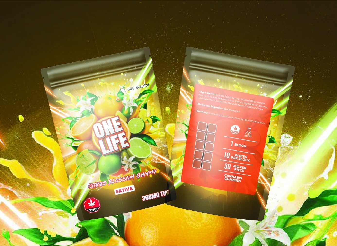 One Life Edibles – Citrus Blossom Gummy – 300mg THC (Sativa) - Image 1