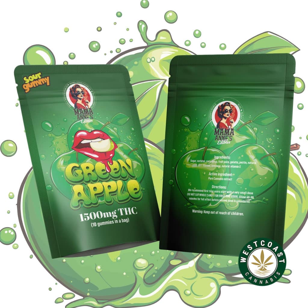 Mama Anne’s Edibles – Green Apple Gummy – 1500mg THC - Image 1