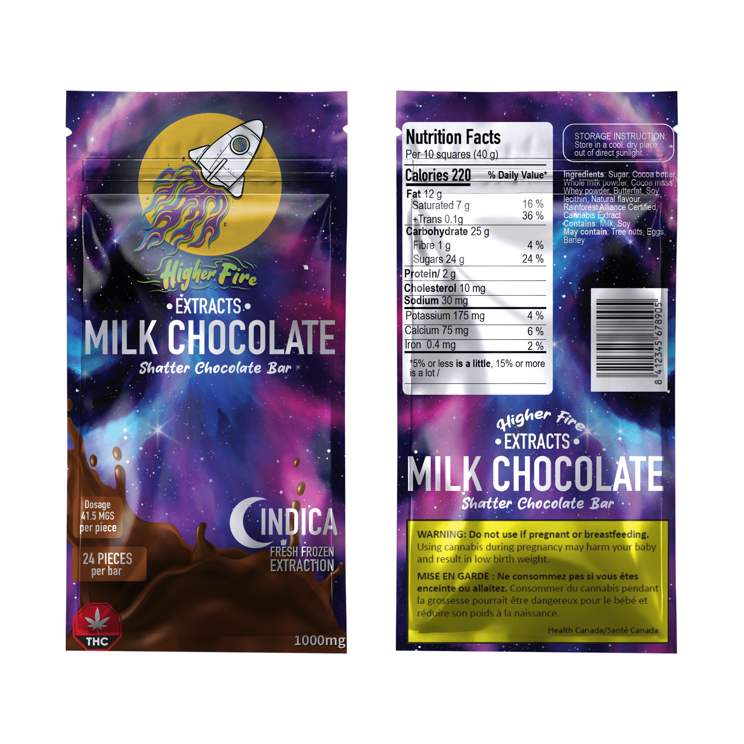 Higher Fire Extracts – Shatter Chocolate Bar – Milk Chocolate 1000mg THC (Indica) - Image 1
