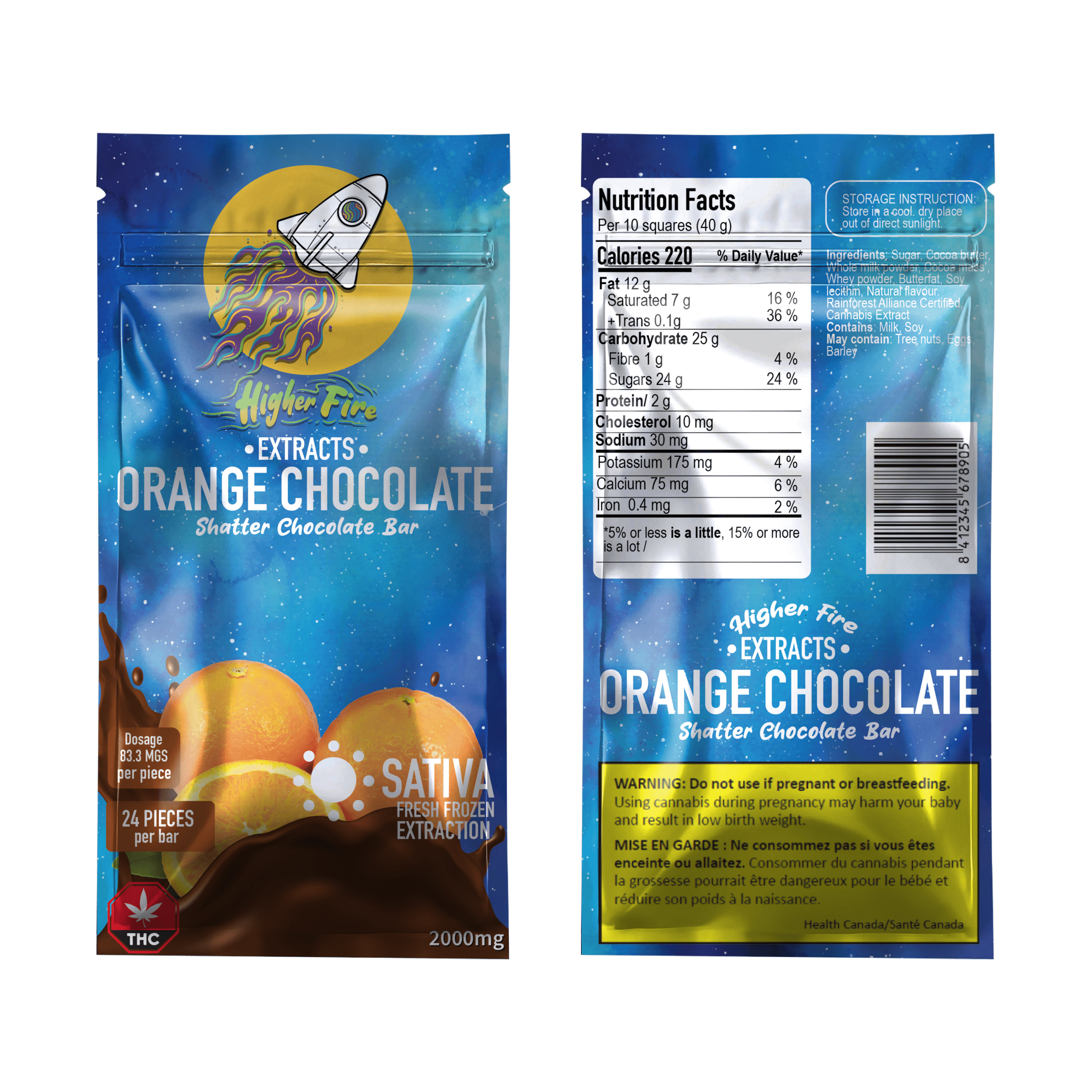 Higher Fire Extracts – Shatter Chocolate Bar – Orange 2000mg THC (Sativa) - Image 1