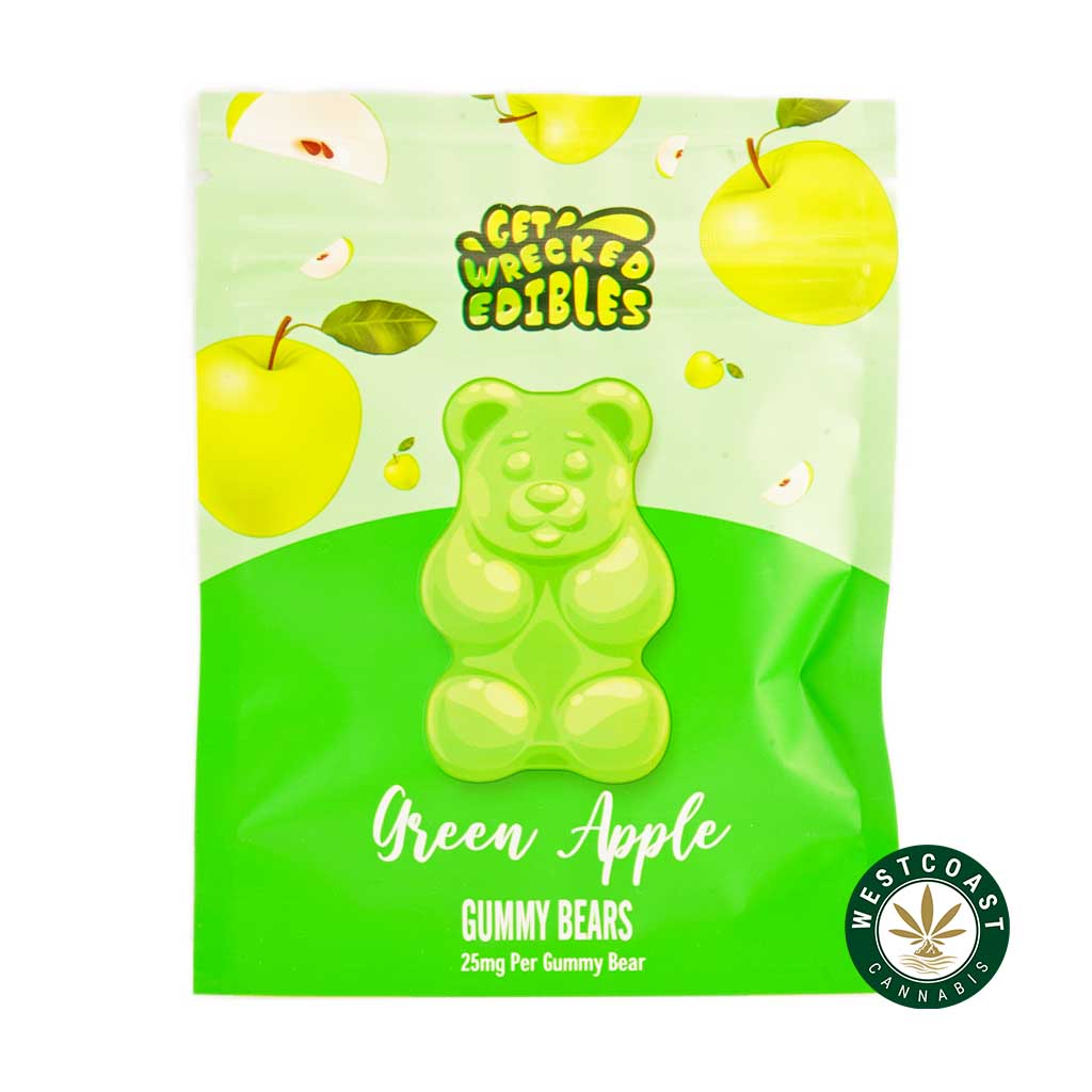 Get Wrecked Edibles – Green Apple Gummy Bears 300mg THC - Image 1