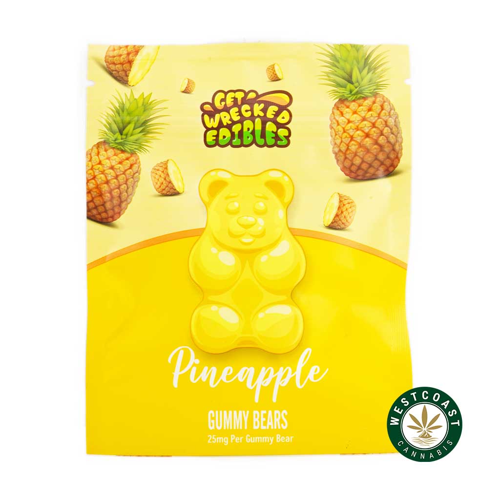 Get Wrecked Edibles – Pineapple Gummy Bears 300mg THC - Image 1
