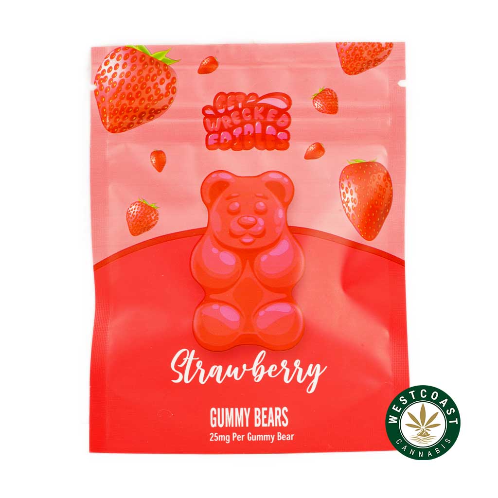 Get Wrecked Edibles – Strawberry Gummy Bears 300mg THC - Image 1