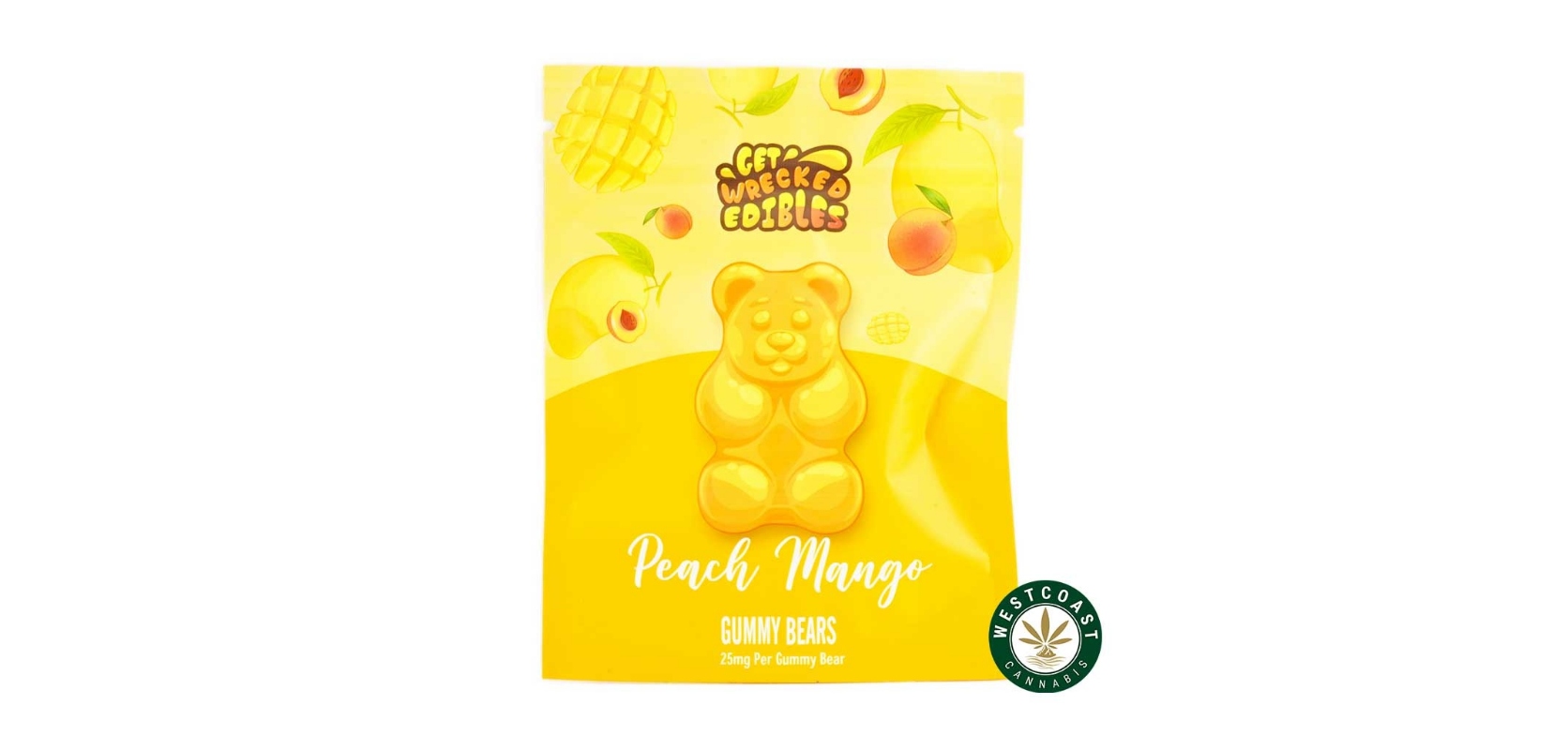 Get Wrecked Edibles – Peach Mango Gummy Bears 300mg THC - Image 1