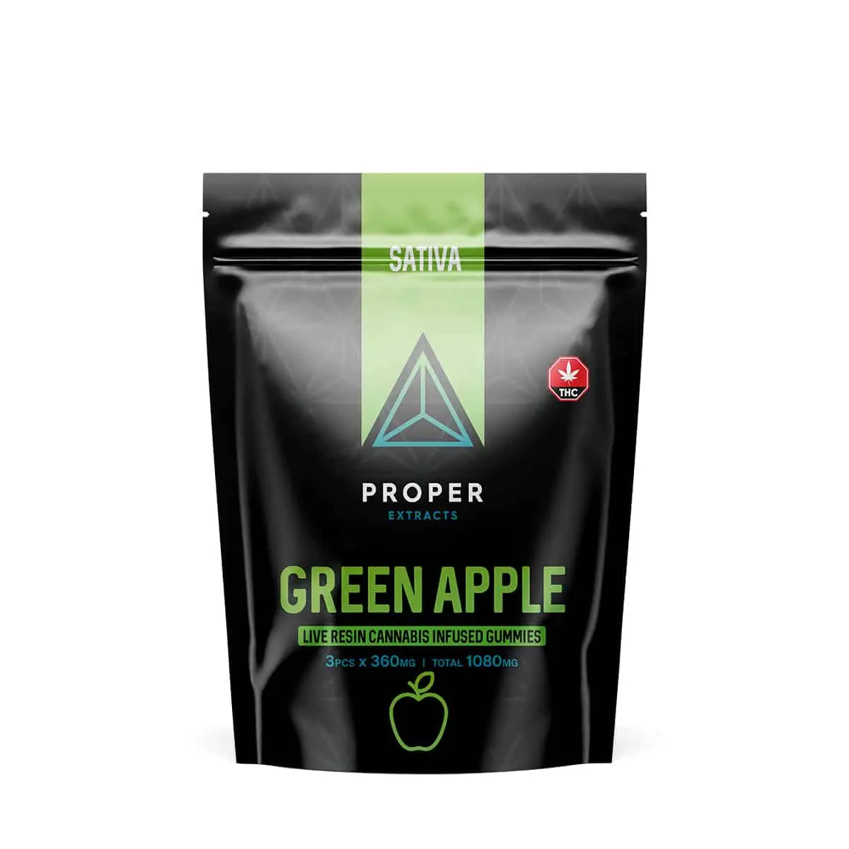 Proper Extracts Edibles – Triangles 1080mg Live Resin Gummies – Green Apple - Image 1