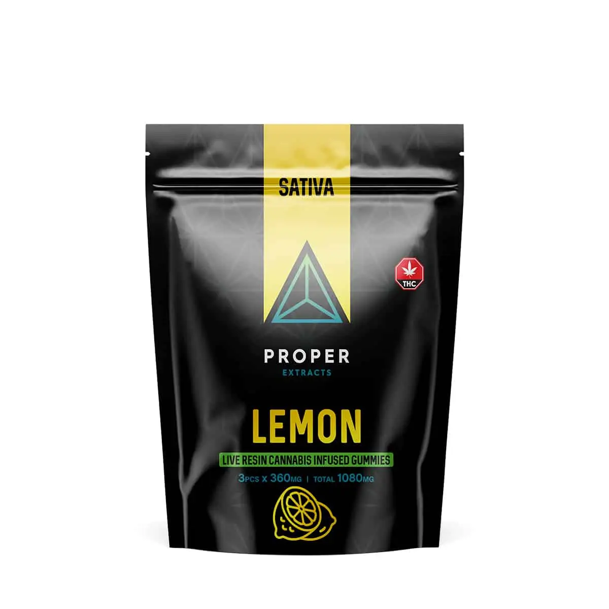 Proper Extracts Edibles – Triangles 1080mg Live Resin Gummies – Lemon - Image 1