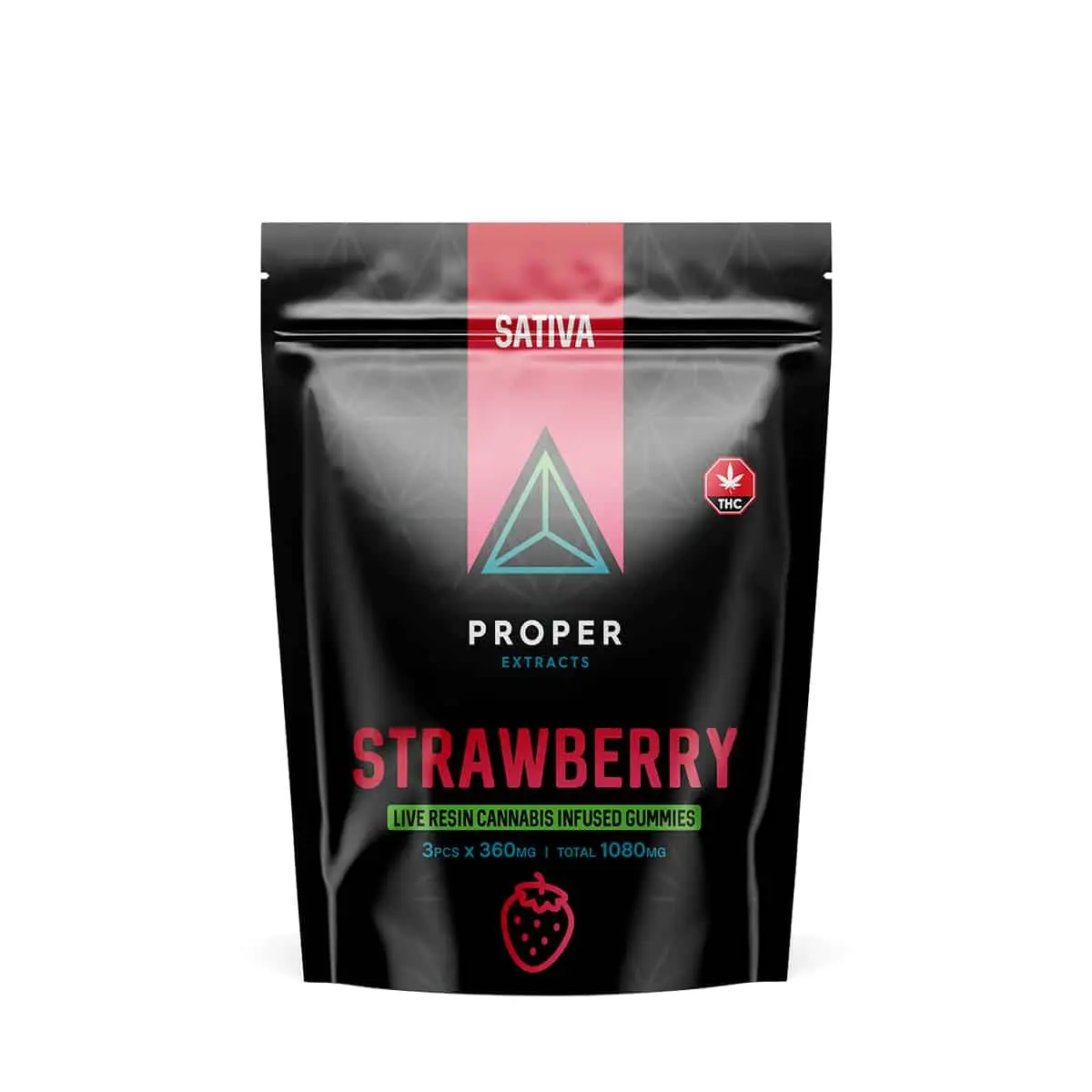 Proper Extracts Edibles – Triangles 1080mg Live Resin Gummies – Strawberry - Image 1