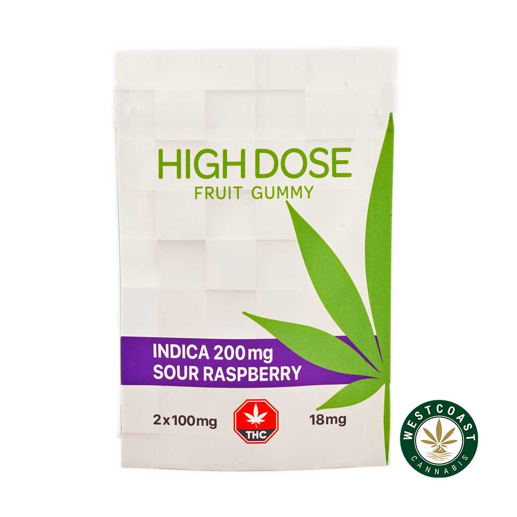 High Dose Fruit Gummy – Sour Raspberry 200mg THC (Indica) - Image 1