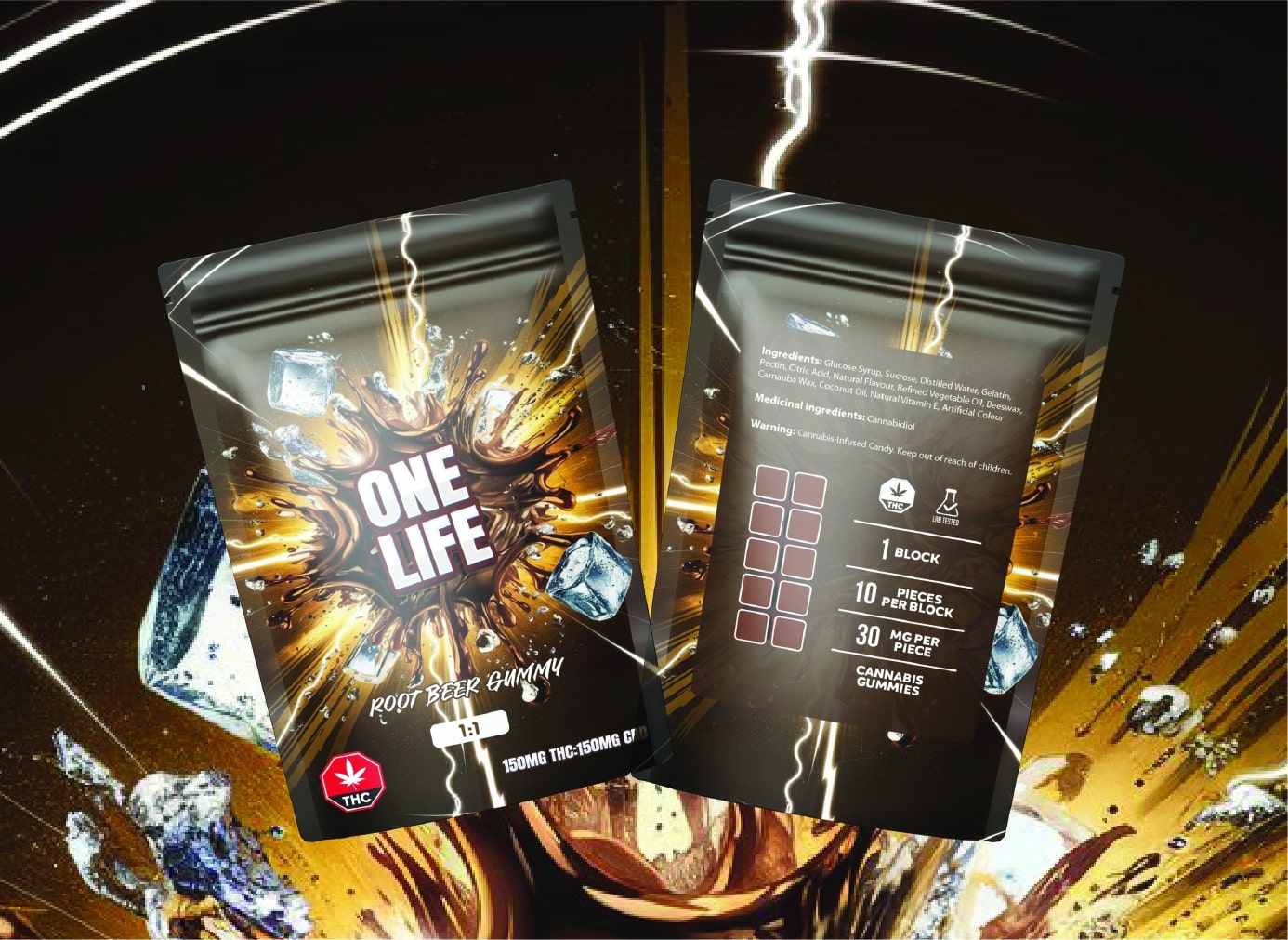 One Life Edibles – Root Beer Gummy – 150mg THC + 150mg CBD - Image 1