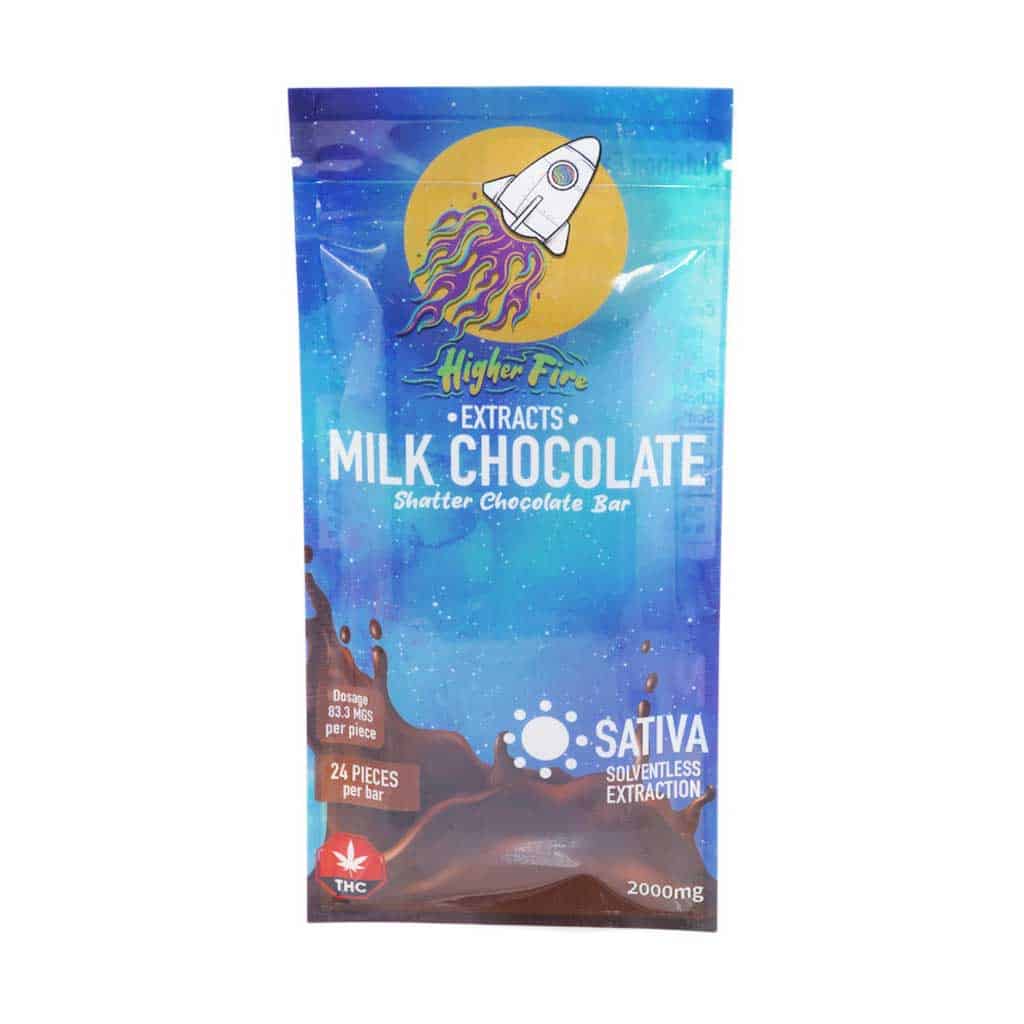 Higher Fire Extracts – Shatter Chocolate Bar – Milk Chocolate 2000mg THC (Sativa) - Image 1