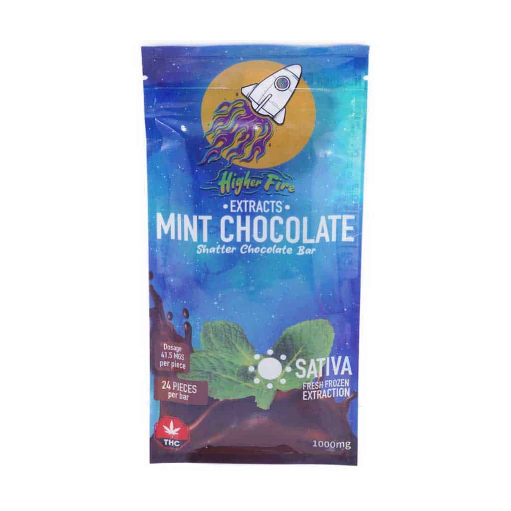 Higher Fire Extracts – Shatter Chocolate Bar – Mint 1000mg THC (Sativa) - Image 1