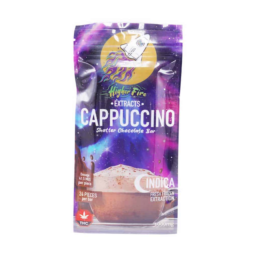 Higher Fire Extracts – Shatter Chocolate Bar – Cappuccino 1000mg THC (Indica) - Image 1