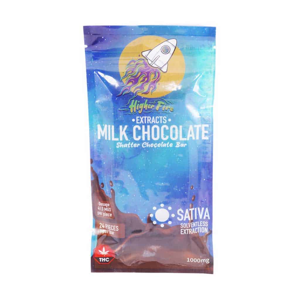 Higher Fire Extracts – Shatter Chocolate Bar – Milk 1000mg THC (Sativa) - Image 1
