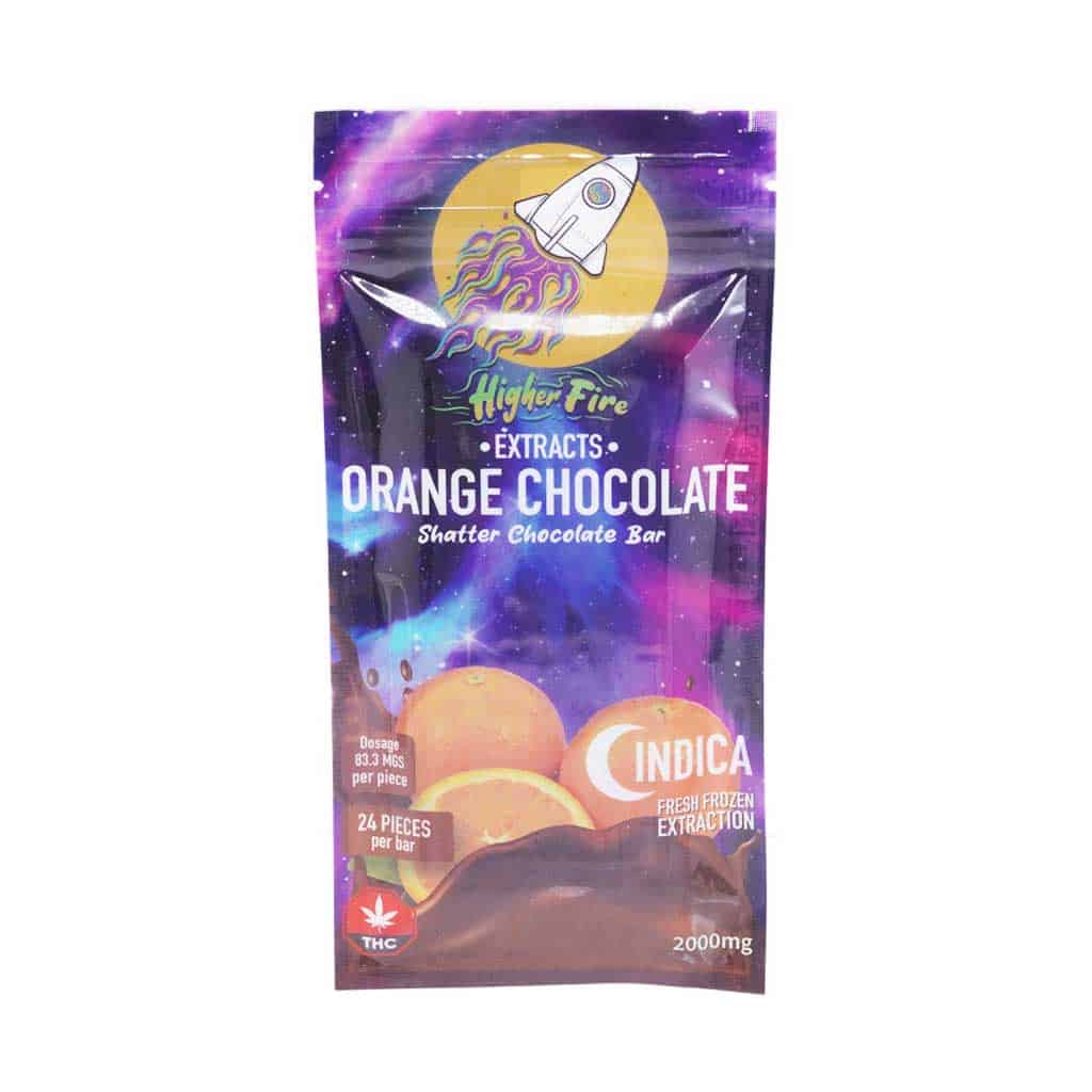 Higher Fire Extracts – Shatter Chocolate Bar – Orange 2000mg THC (Indica) - Image 1