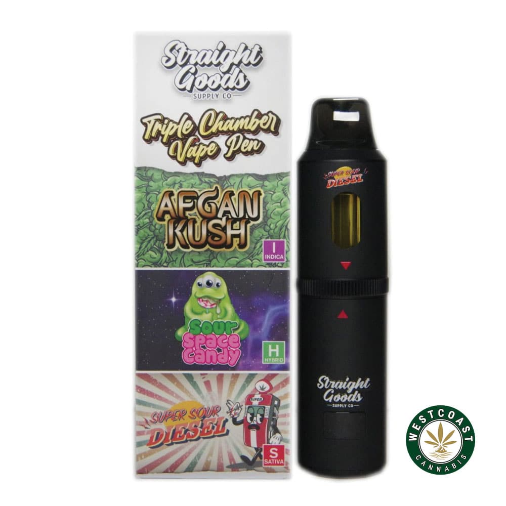 Straight Goods – Triple Chamber Vape – Afghan Kush + Sour Space Candy + Super Sour Diesel (3 Grams + 3 Grams + 3 Gram) - Image 1