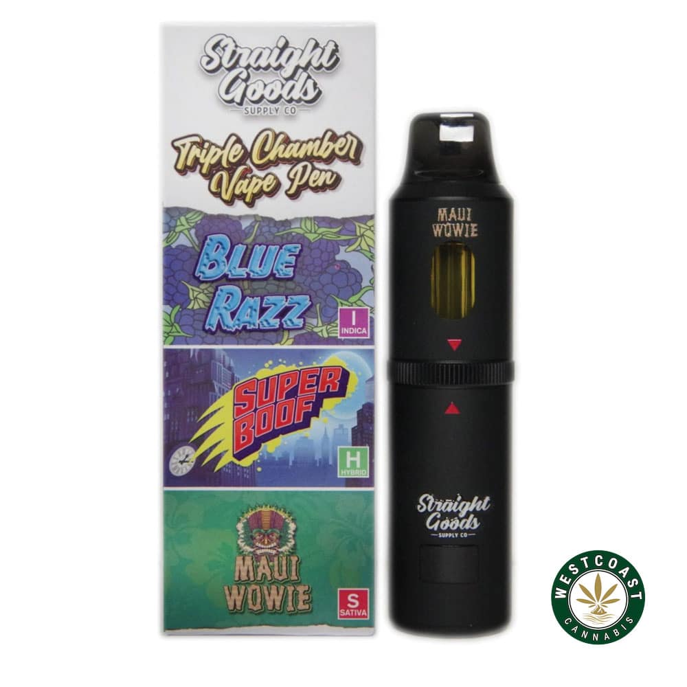 Straight Goods – Triple Chamber Vape – Blue Raz + Super Boof + Maui Wowie (3 Grams + 3 Grams + 3 Gram) - Image 1