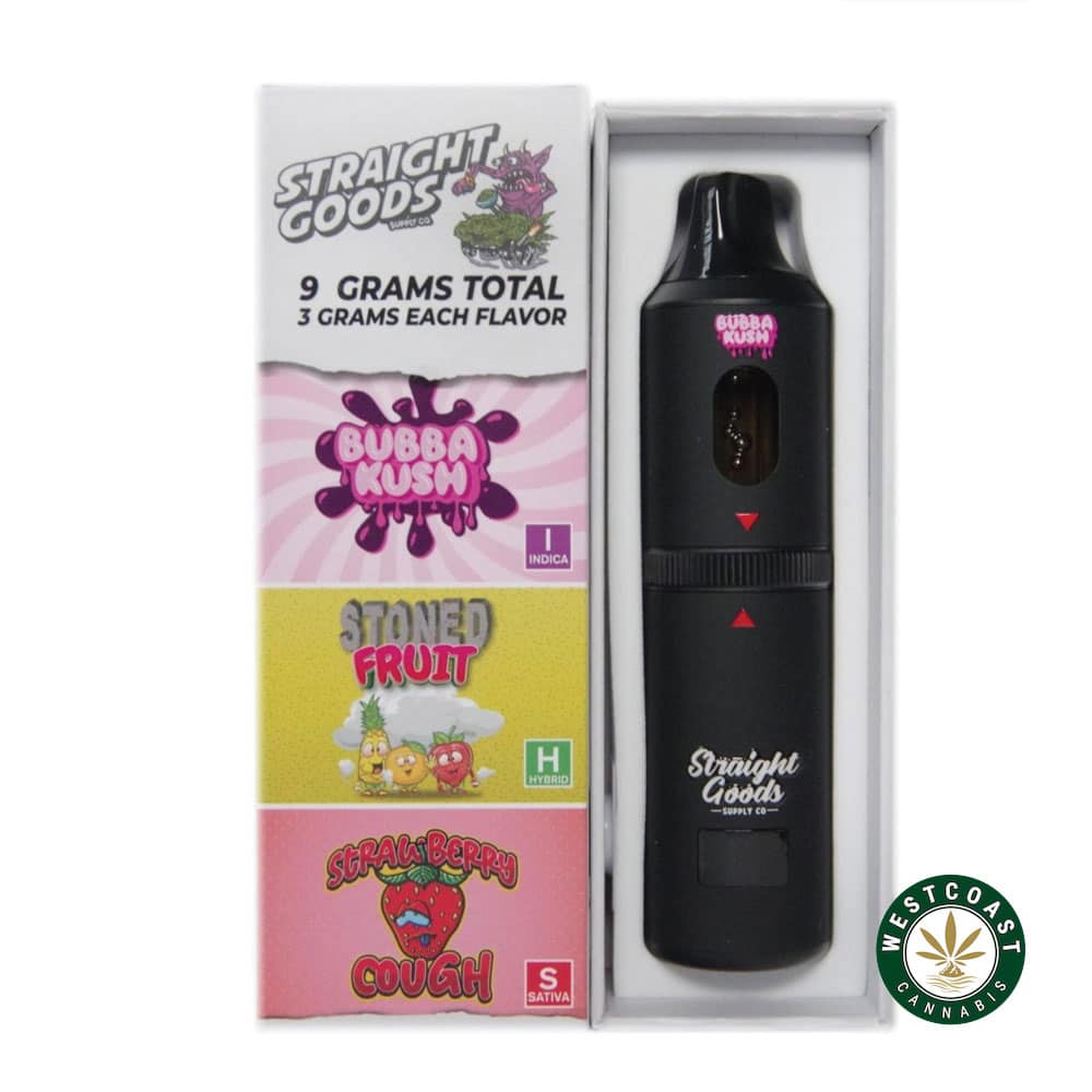 Straight Goods – Triple Chamber Vape – Bubba Kush + Stoned Fruit + Strawberry Cough (3 Grams + 3 Grams + 3 Gram) - Image 1