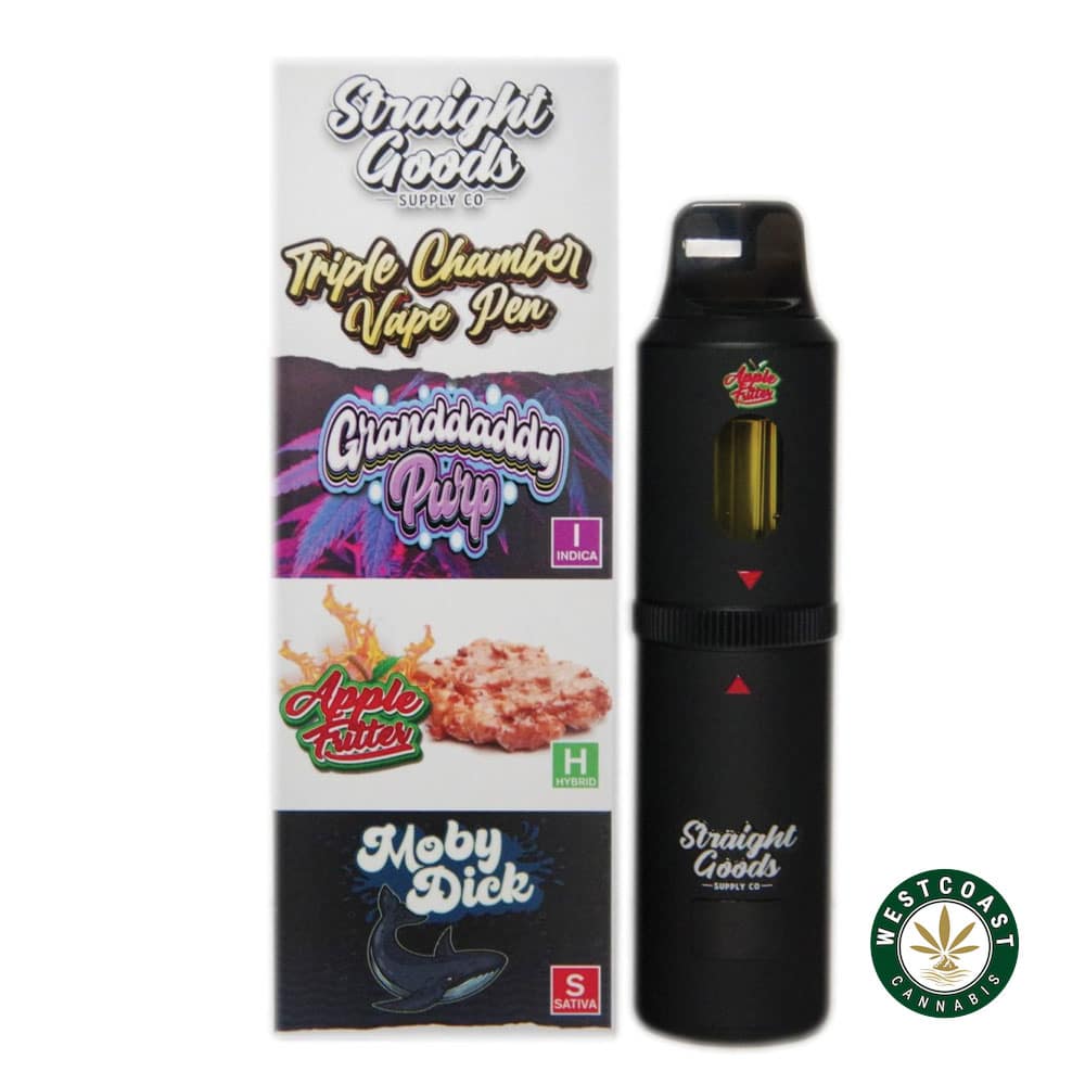 Straight Goods – Triple Chamber Vape – Grand Daddy Purp + Apple Fritter + Moby Dick (3 Grams + 3 Grams + 3 Gram) - Image 1
