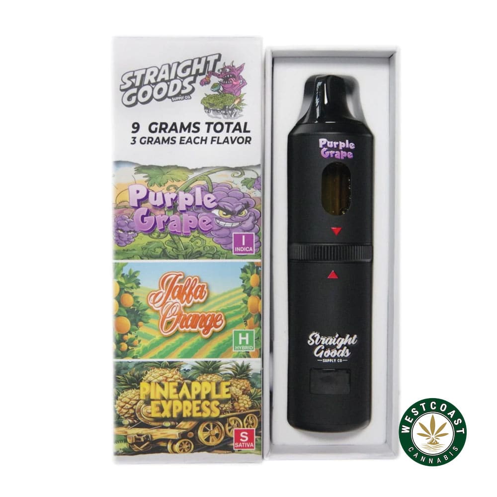 Straight Goods – Triple Chamber Vape – Purple Grape + Jaffa Orange + Pineapple Express (3 Grams + 3 Grams + 3 Gram) - Image 1