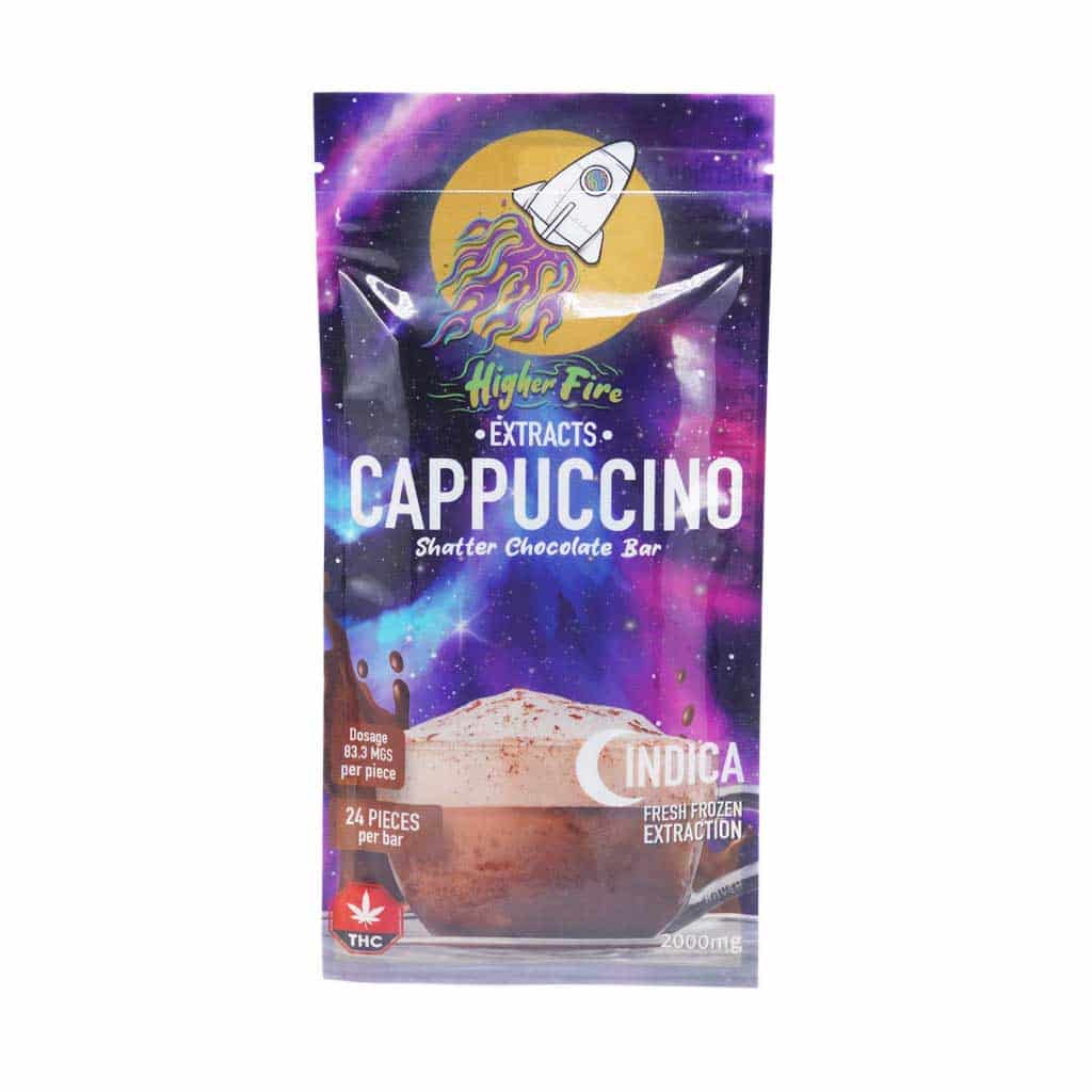 Higher Fire Extracts – Shatter Chocolate Bar – Cappuccino 2000mg THC (Indica) - Image 1