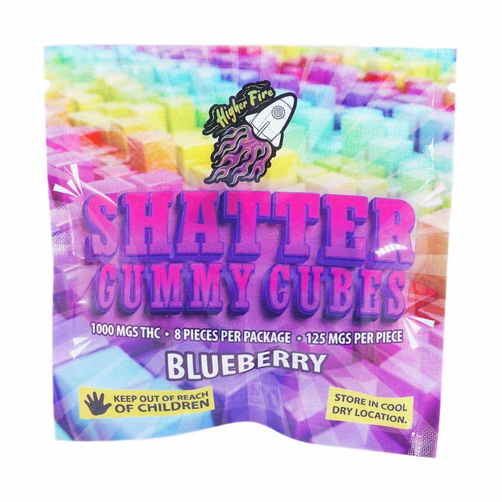 Higher Fire Extracts – Shatter Gummy Cubes – Blueberry 1000mg THC - Image 1