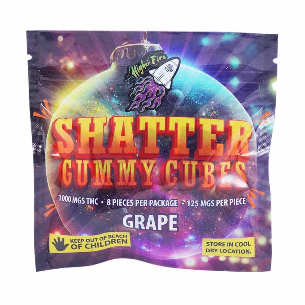 Higher Fire Extracts – Shatter Gummy Cubes – Grape 1000mg THC - Image 1