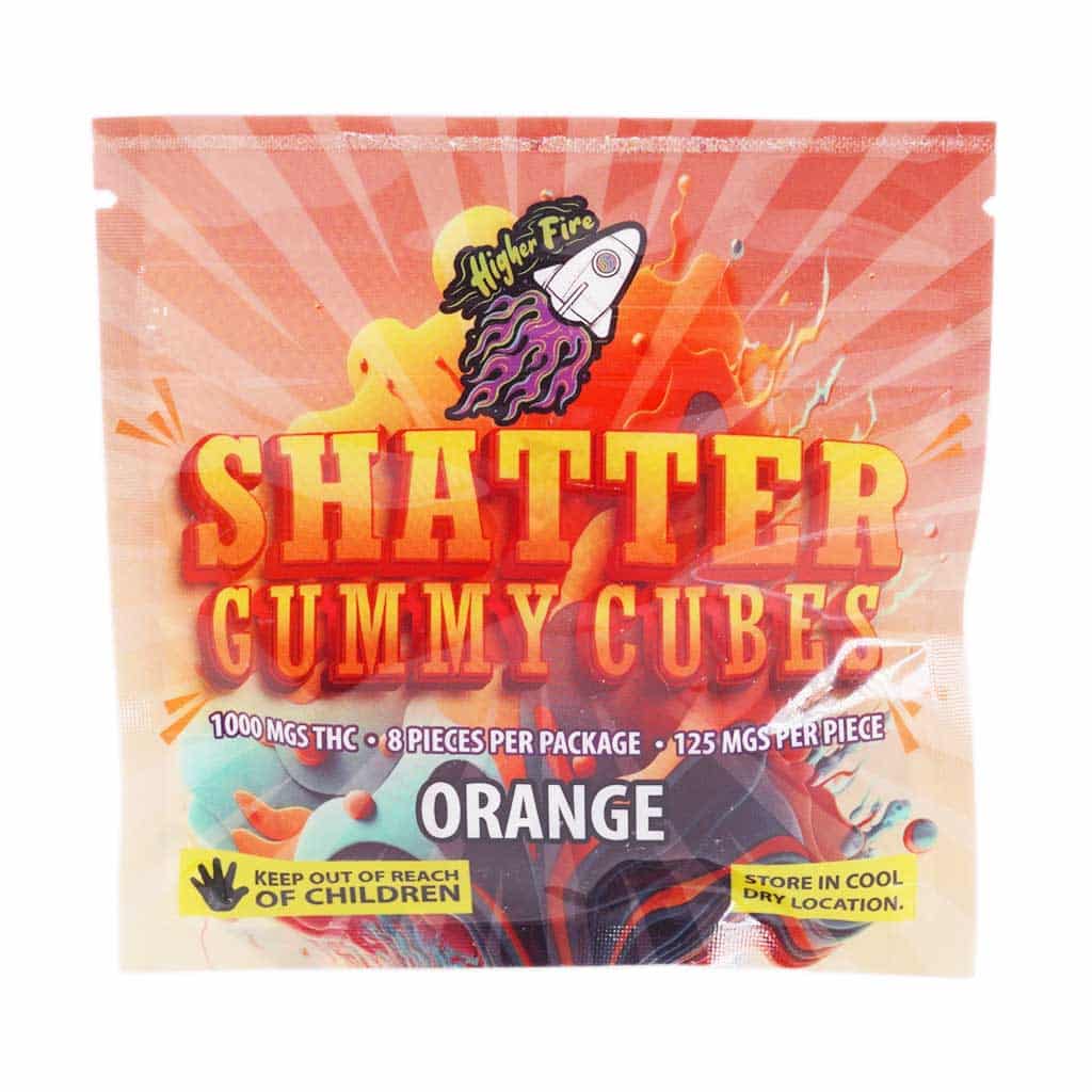 Higher Fire Extracts – Shatter Gummy Cubes – Orange 1000mg THC - Image 1