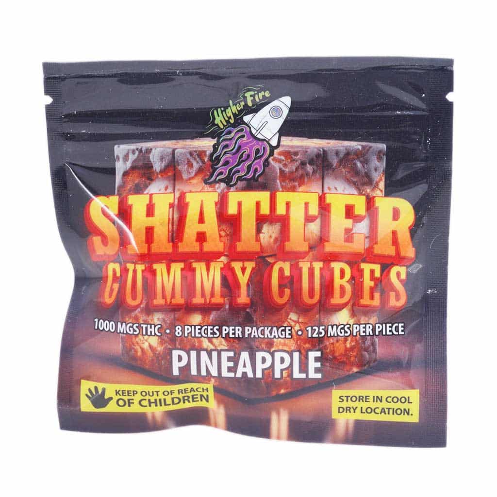 Higher Fire Extracts – Shatter Gummy Cubes – Pineapple 1000mg THC - Image 1