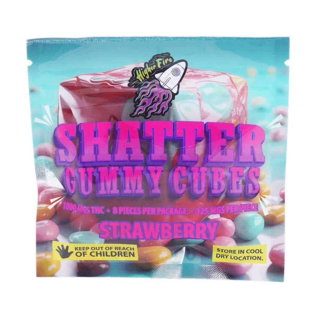 Higher Fire Extracts – Shatter Gummy Cubes – Strawberry 1000mg THC - Image 1