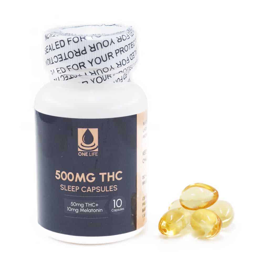 One Life Soft Gel Capsules – Sleep – 500mg THC (Indica) + 100mg Melatonin - Image 1