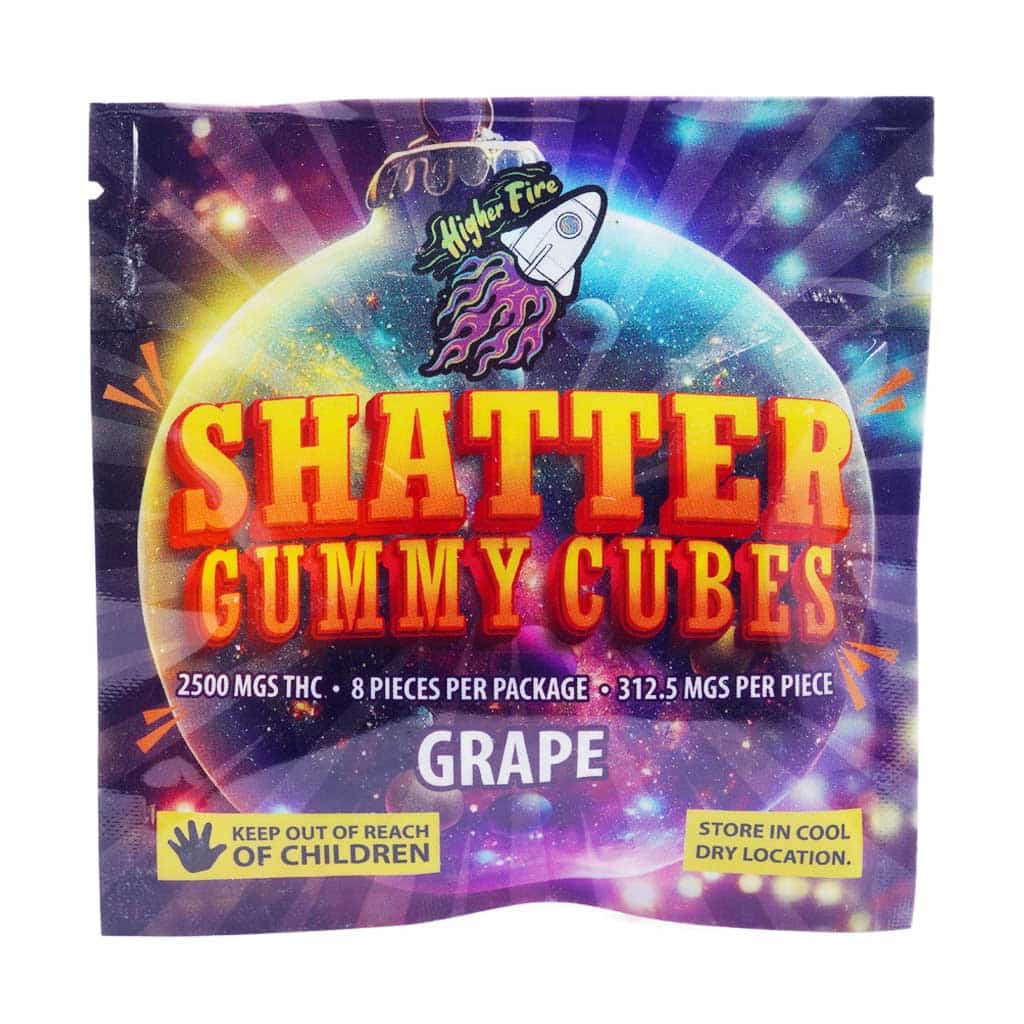 Higher Fire Extracts – Shatter Gummy Cubes – Grape 2500mg THC - Image 1