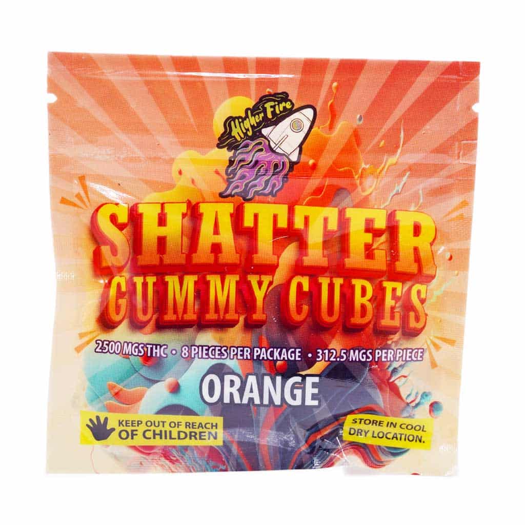 Higher Fire Extracts – Shatter Gummy Cubes – Orange 2500mg THC - Image 1
