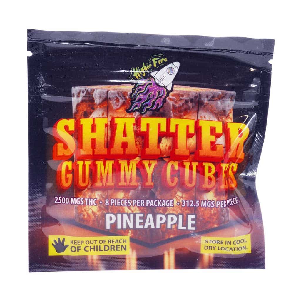 Higher Fire Extracts – Shatter Gummy Cubes – Pineapple 2500mg THC - Image 1