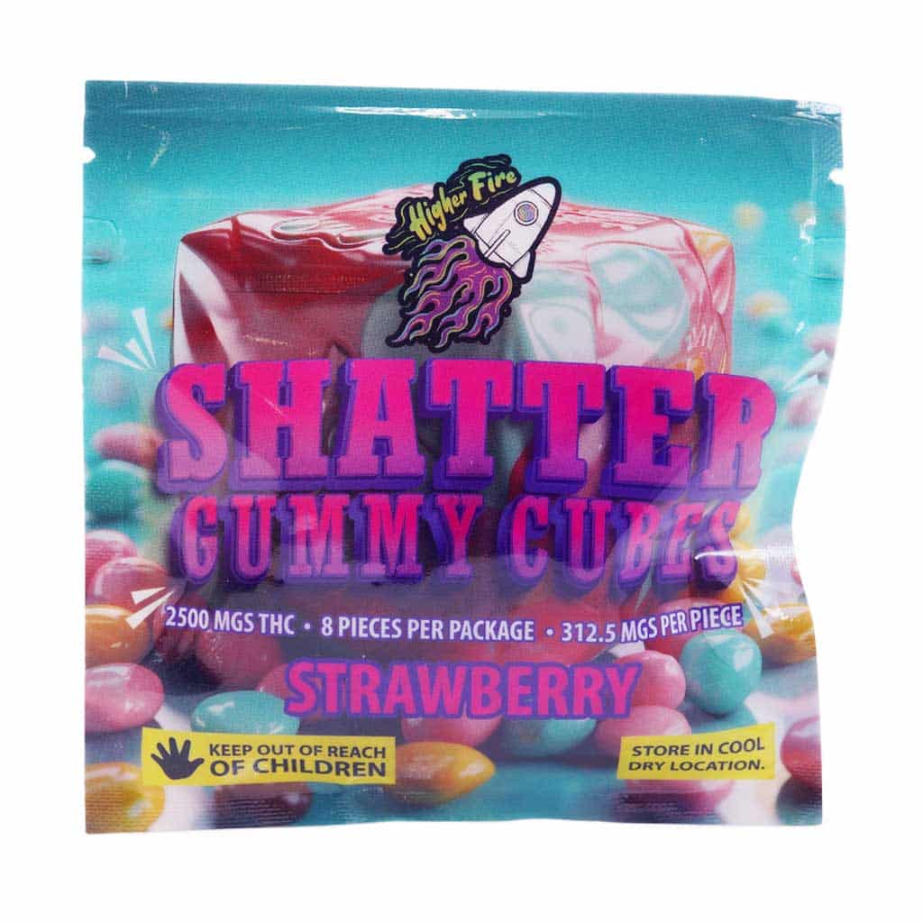 Higher Fire Extracts – Shatter Gummy Cubes – Strawberry 2500mg THC - Image 1
