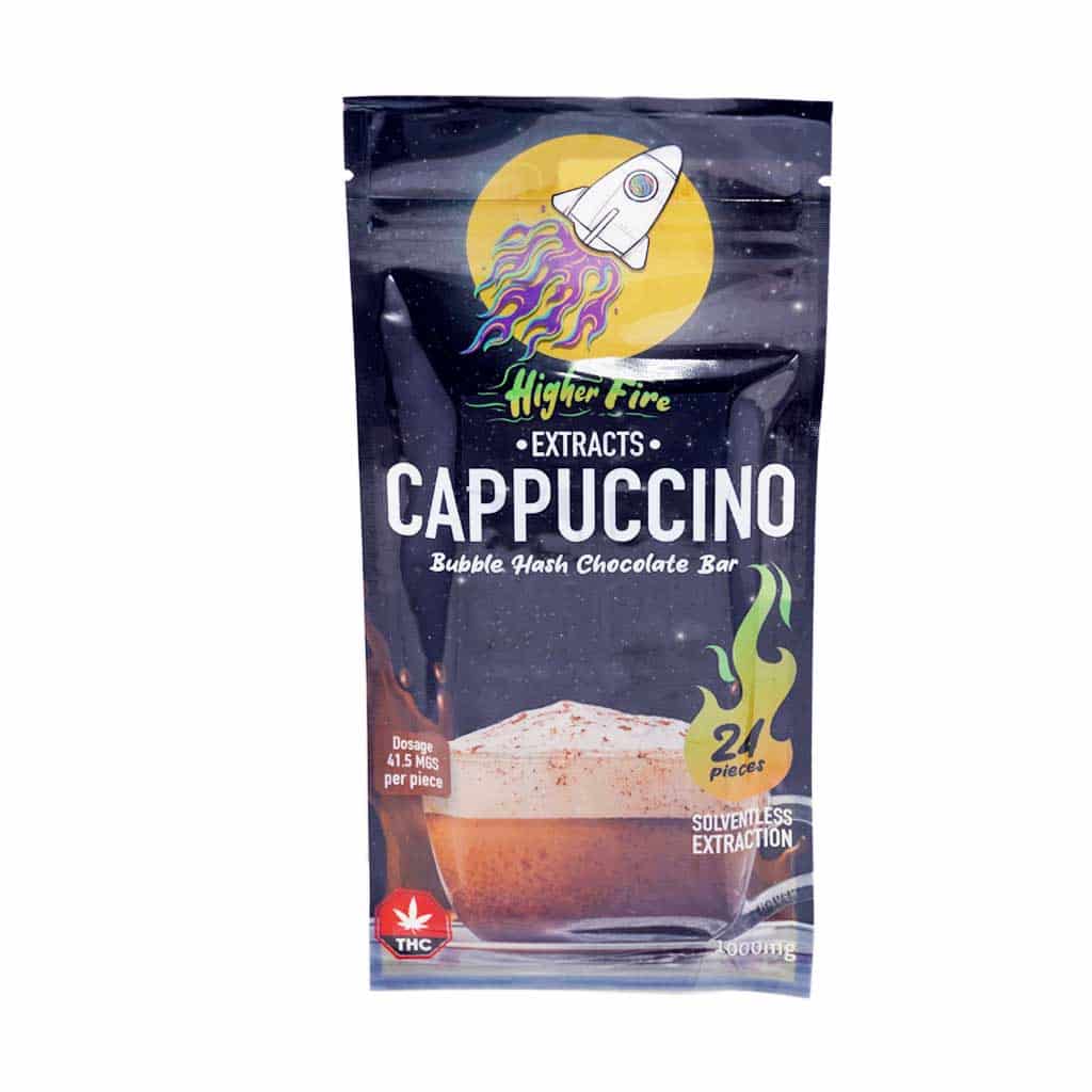 Higher Fire Extracts – Bubble Hash Chocolate Bar – Cappuccino 1000mg THC - Image 1