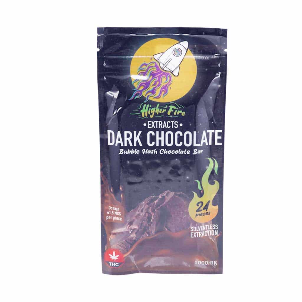 Higher Fire Extracts – Bubble Hash Chocolate Bar – Dark 1000mg THC - Image 1