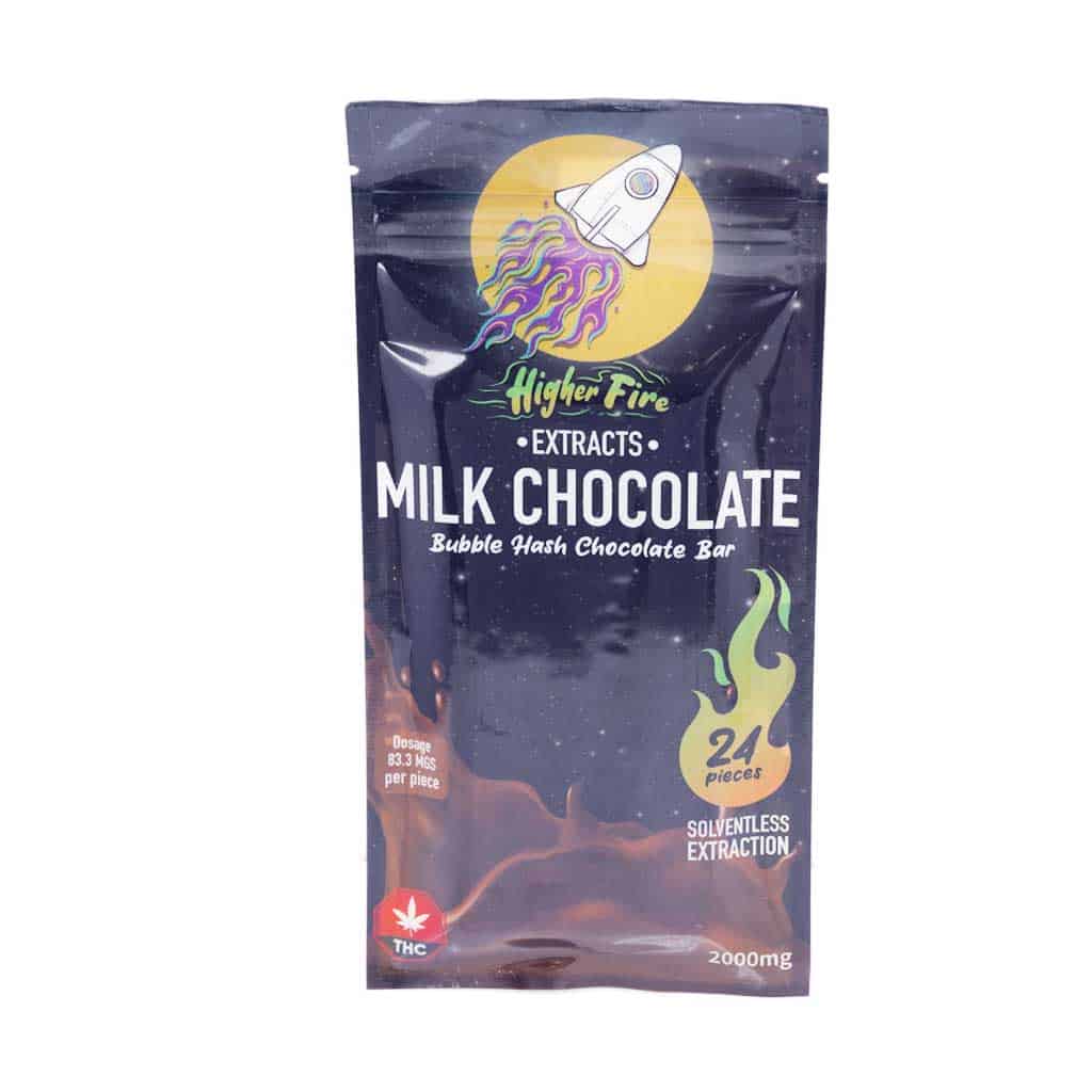 Higher Fire Extracts – Bubble Hash Chocolate Bar – Milk 2000mg THC - Image 1