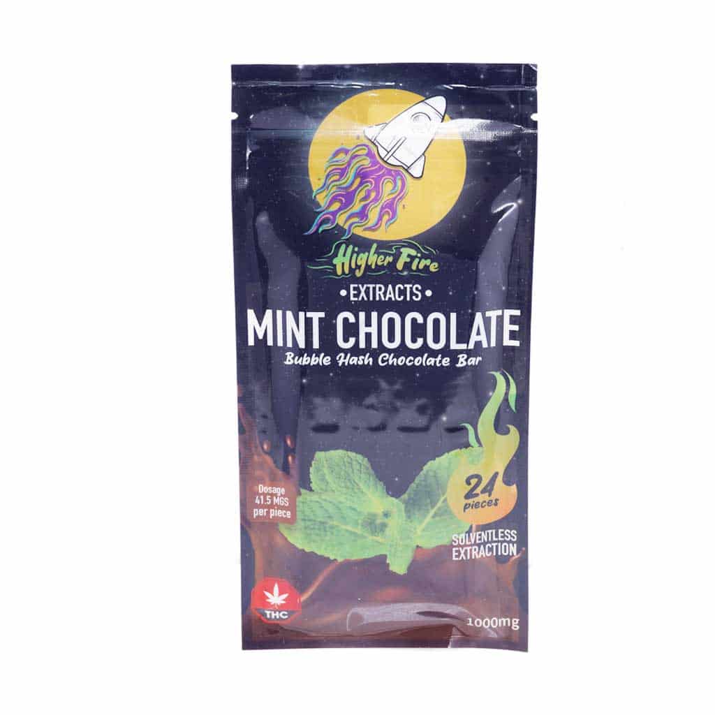 Higher Fire Extracts – Bubble Hash Chocolate Bar – Mint 1000mg THC - Image 1