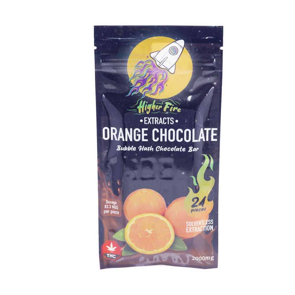 Higher Fire Extracts – Bubble Hash Chocolate Bar – Orange 2000mg THC - Image 1