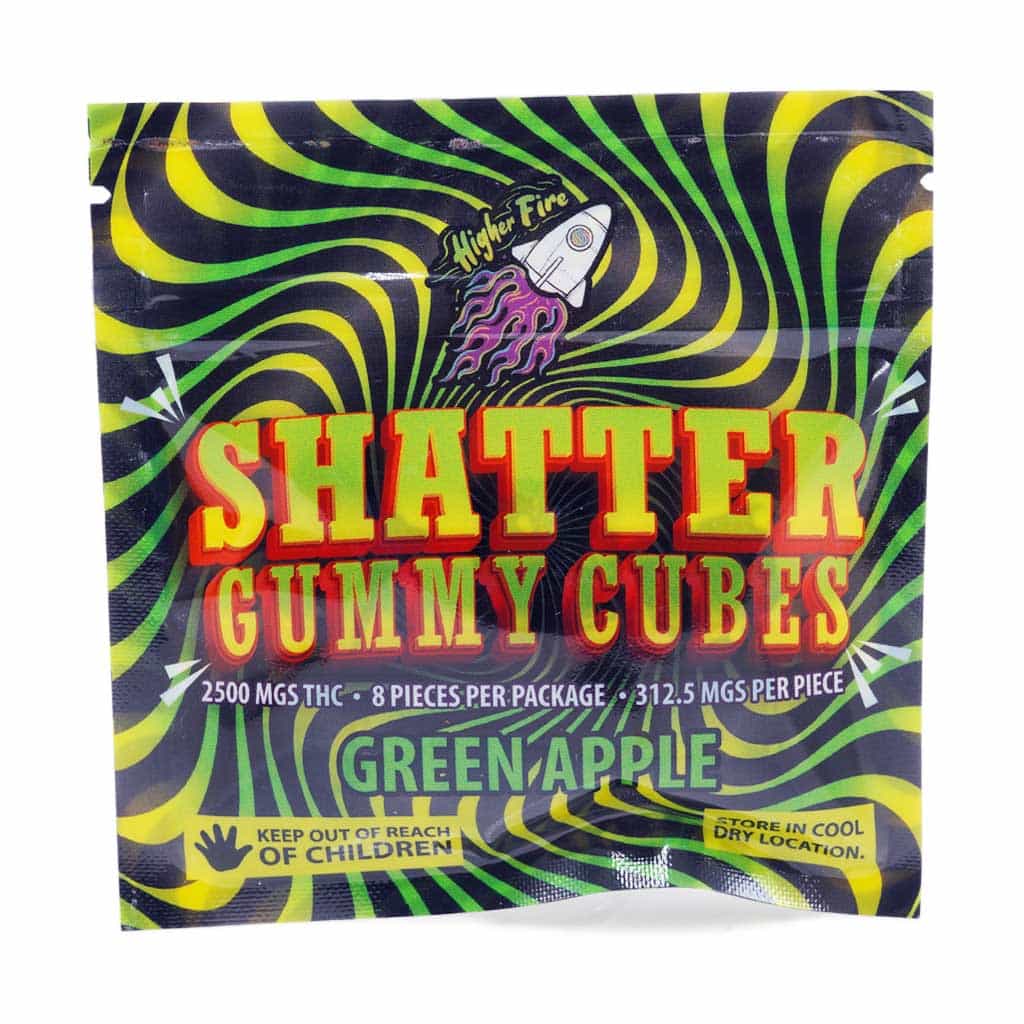 Higher Fire Extracts – Shatter Gummy Cubes – Green Apple 2500mg THC - Image 1