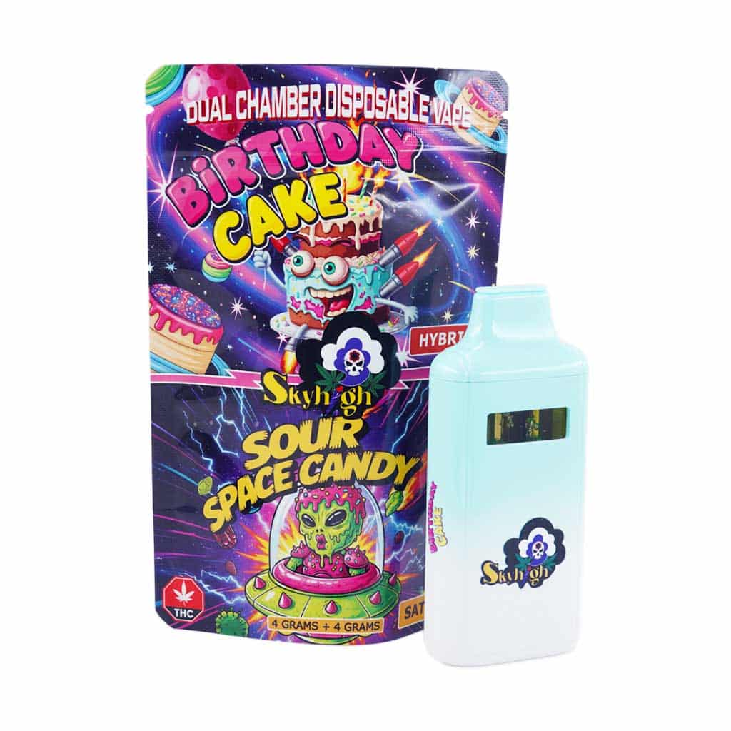 Sky High Extract – Dual Chamber Vape – Birthday Cake (Hybrid) + Sour Space Candy (Sativa) – (4 Grams + 4 Grams) - Image 1