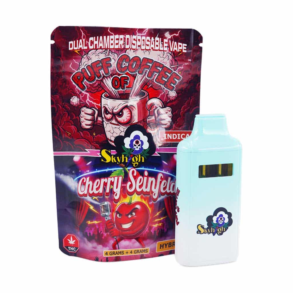 Sky High Extract – Dual Chamber Vape – Puff of Coffee (Indica) + Cherry Seinfeld (Hybrid) – (4 Grams + 4 Grams) - Image 1